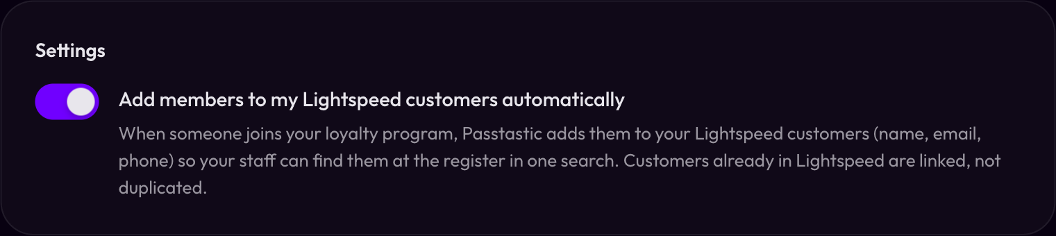 Impostazioni: Aggiungi automaticamente i membri ai miei clienti Lightspeed